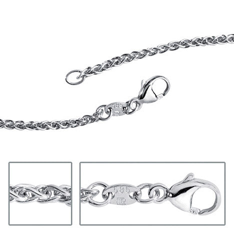 Zopfkette 585 Weißgold 1 8 mm 42 cm Gold Kette Halskette Weißgoldkette Karabiner