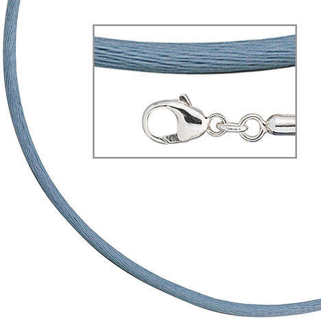 Collier Halskette Seide hellblau 2 8 mm 42 cm Verschluss 925 Silber Kette