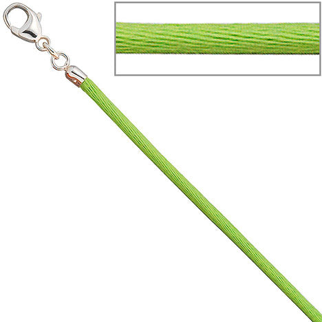 Collier Halskette Seide hellgrün 2 8 mm 42 cm Verschluss 925 Silber Kette