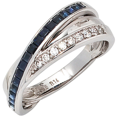 Damen Ring 585 Gold Weißgold 9 Diamanten Brillanten 0 14ct. 17 Safire blau