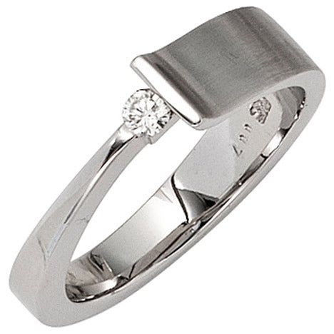 Damen Ring 585 Gold Weißgold teilmatt 1 Diamant Brillant 0 07ct. Weißgoldring