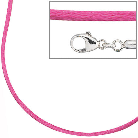 Collier Halskette Seide pink 42 cm Verschluss 925 Silber Kette
