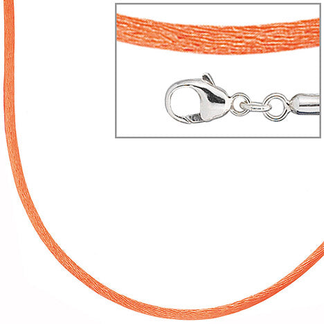 Collier Halskette Seide orange 42 cm Verschluss 925 Silber Kette
