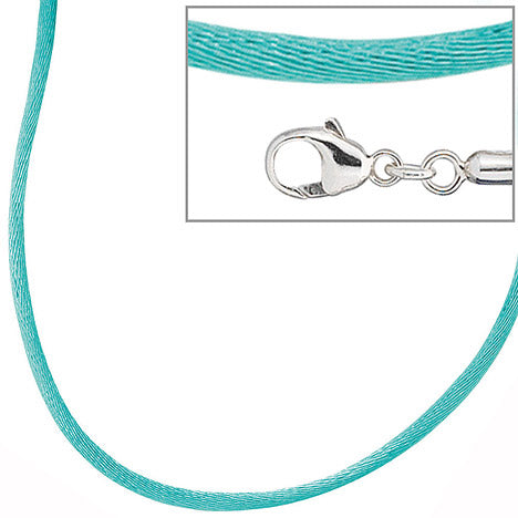 Collier Halskette Seide türkis 42 cm Verschluss 925 Silber Kette