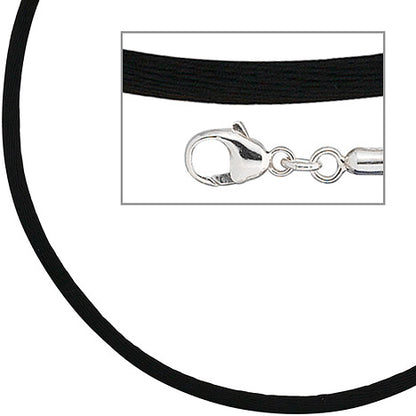 Collier Halskette Seide schwarz 2 8 mm 42 cm Verschluss 925 Silber Kette