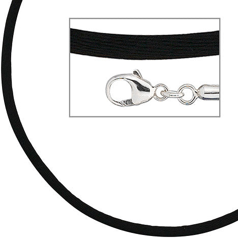 Collier Halskette Seide schwarz 2 8 mm 42 cm Verschluss 925 Silber Kette