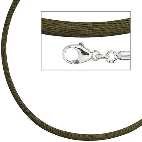 Collier Halskette Seide oliv grün 2 8 mm 42 cm Verschluss 925 Silber Kette