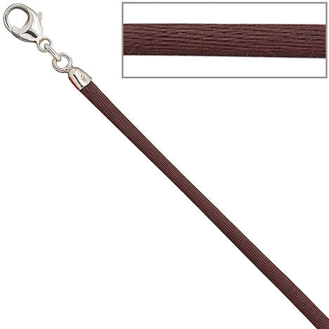 Collier Halskette Seide braun 2 8 mm 42 cm Verschluss 925 Silber Kette