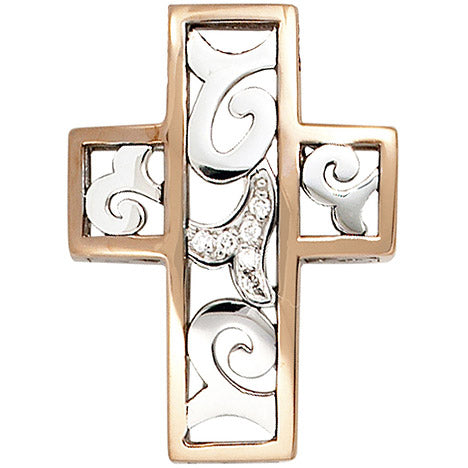 Anhänger Kreuz 585 Gold Weißgold Rotgold bicolor 6 Diamanten Brillanten