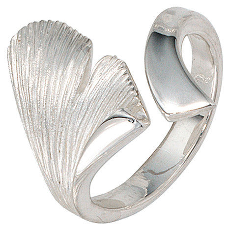 Damen Ring Ginko Gingko offen 925 Sterling Silber mattiert Handarbeit Silberring