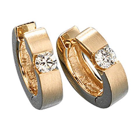 Creolen rund 585 Gold Gelbgold matt 2 Diamanten Brillanten 0 30ct. Ohrringe