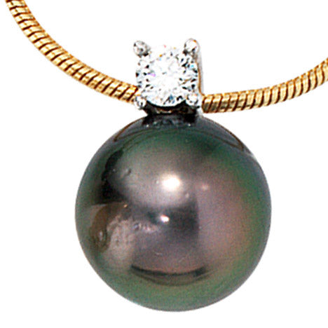 Collier Kette mit Anhänger 585 Gold 1 Tahiti Perle 1 Diamant Brilllant 42 cm