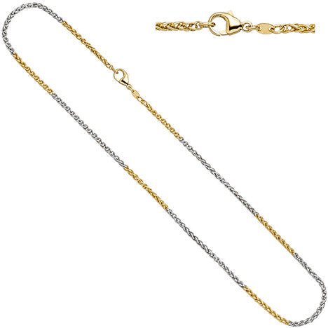Zopfkette 585 Gelbgold Weißgold bicolor 2 2 mm 42 cm Gold Kette Goldkette