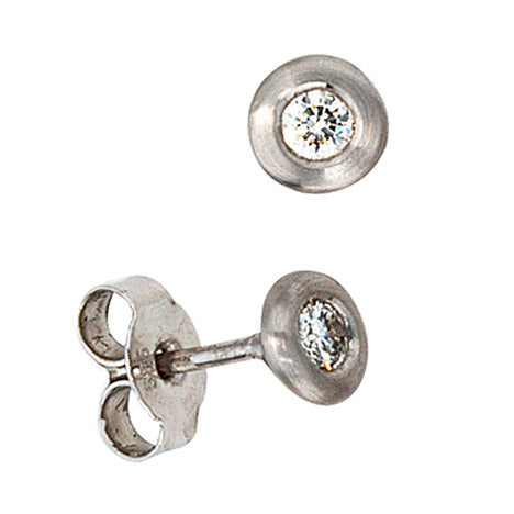 Ohrstecker 585 Gold Weißgold matt mattiert 2 Diamanten Brillanten Ohrringe