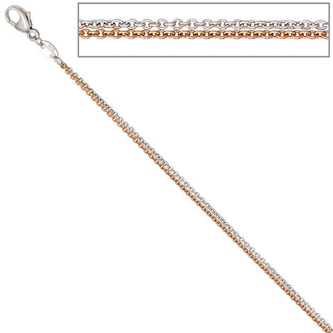 Halskette Kette 585 Gold Rotgold Weißgold bicolor 42 cm Goldkette Karabiner