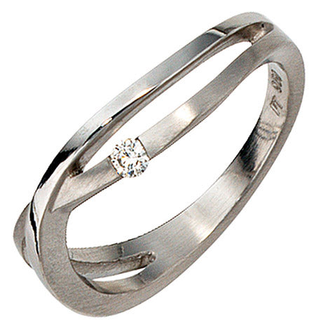 Damen Ring 950 Platin matt 1 Diamant Brillant 0 05ct. Platinring