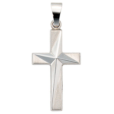 Anhänger Kreuz 375 Gold Weißgold mattiert Kreuzanhänger Goldkreuz