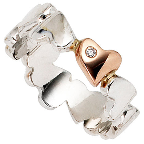 Damen Ring Herzen 585 Gold Weißgold Rotgold bicolor 1 Diamant Brillant Herzring