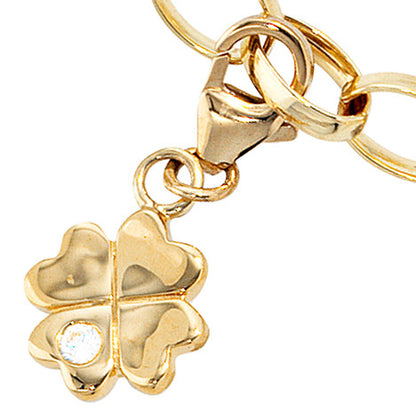 Einhänger Charm Kleeblatt 333 Gold Gelbgold 1 Zirkonia Glücksbringer