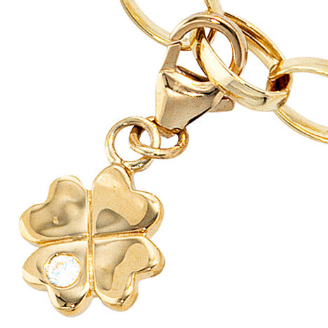 Einhänger Charm Kleeblatt 333 Gold Gelbgold 1 Zirkonia Glücksbringer