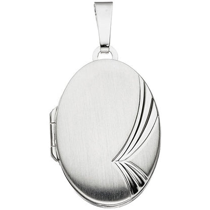 Medaillon oval für 2 Fotos 925 Sterling Silber mattiert Anhänger zum Öffnen