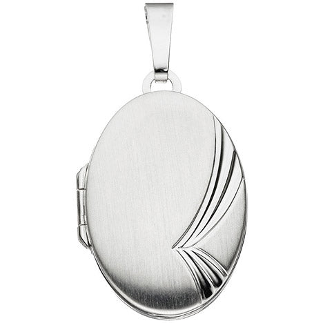 Medaillon oval für 2 Fotos 925 Sterling Silber mattiert Anhänger zum Öffnen
