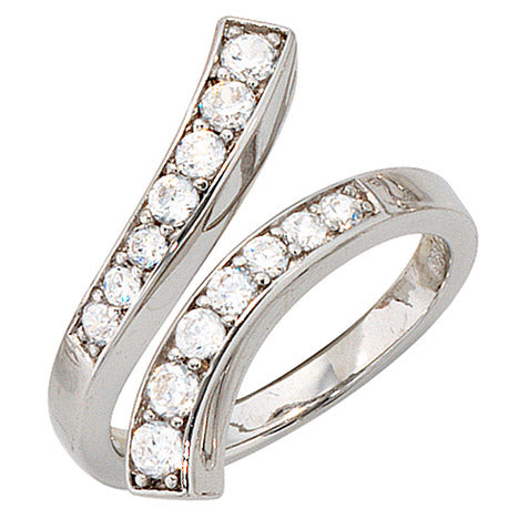 Damen Ring offen 925 Sterling Silber rhodiniert 14 Zirkonia Silberring