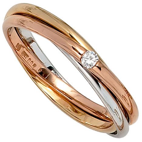 Damen Ring verschlungen 585 Gold tricolor dreifarbig 1 Diamant Brillant 0 06ct.