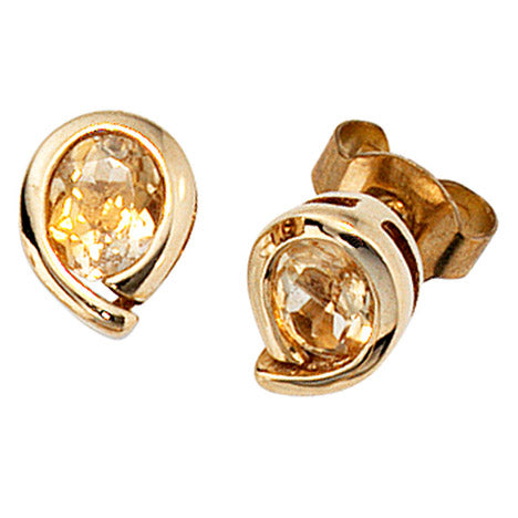 Ohrstecker Tropfen 333 Gold Gelbgold 2 Citrine orange Ohrringe Goldohrstecker