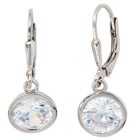 Boutons rund 925 Sterling Silber rhodiniert 2 Zirkonia Ohrringe Ohrhänger