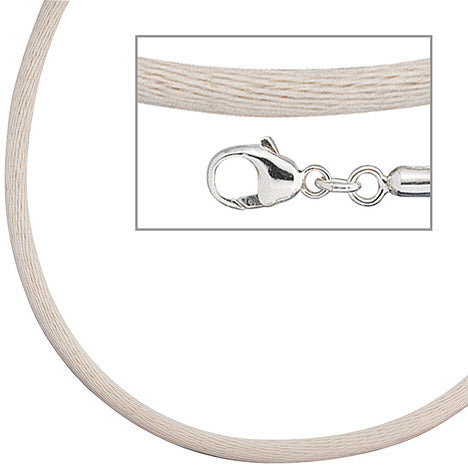 Collier Halskette Seide beige 2 8 mm 42 cm Verschluss 925 Silber Kette