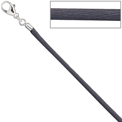 Collier Halskette Seide grau 2 8 mm 42 cm Verschluss 925 Silber Kette