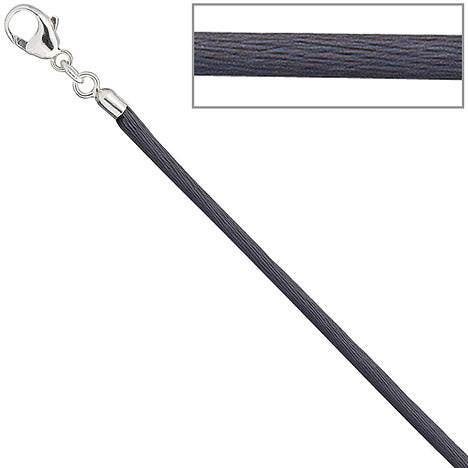 Collier Halskette Seide grau 2 8 mm 42 cm Verschluss 925 Silber Kette