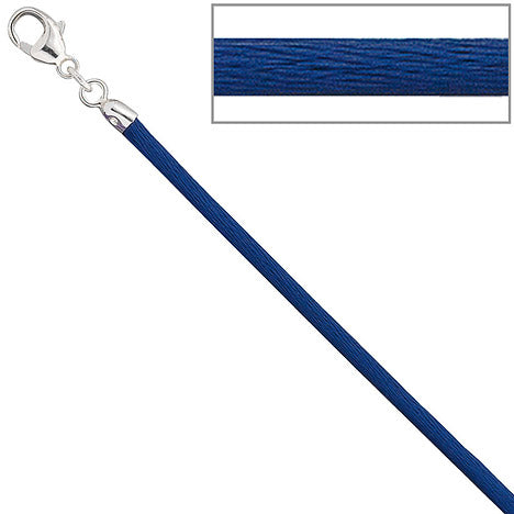 Collier Halskette Seide blau 2 8 mm 42 cm Verschluss 925 Silber Kette