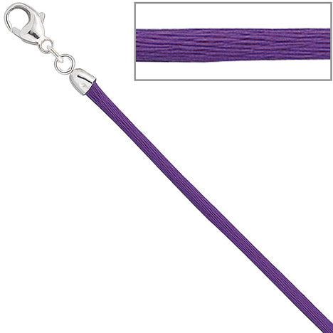 Collier Halskette Seide lila 2 8 mm 42 cm Verschluss 925 Silber Kette