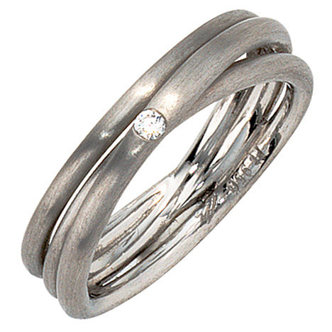Damen Ring 950 Platin matt 1 Diamant Brillant Platinring dreireihig mehrreihig