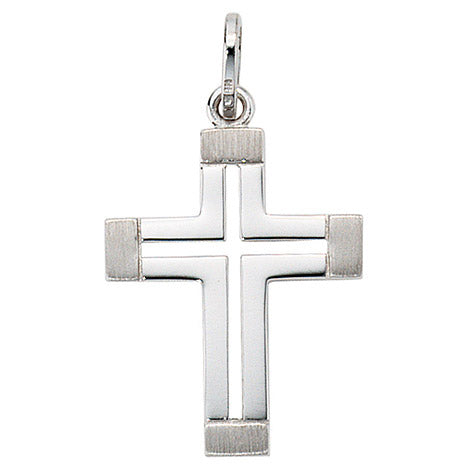 Anhänger Kreuz 585 Gold Weißgold mattiert Kreuzanhänger Goldkreuz