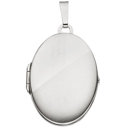 Medaillon oval 585 Gold Weißgold mattiert Anhänger zum Öffnen