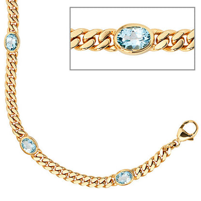Armband 585 Gold Gelbgold 19 cm 4 Blautopase hellblau blau Goldarmband Karabiner