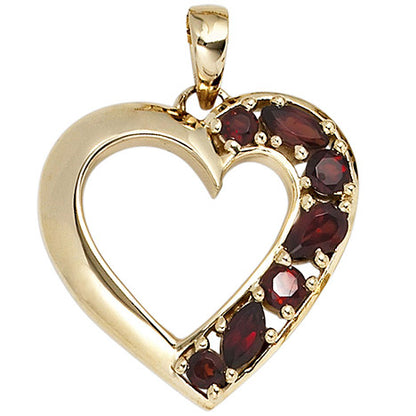 Anhänger Herz 585 Gold Gelbgold 7 Granate rot Herzanhänger