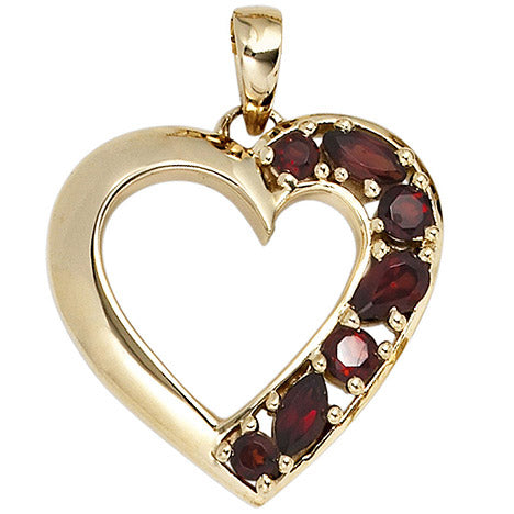 Anhänger Herz 585 Gold Gelbgold 7 Granate rot Herzanhänger