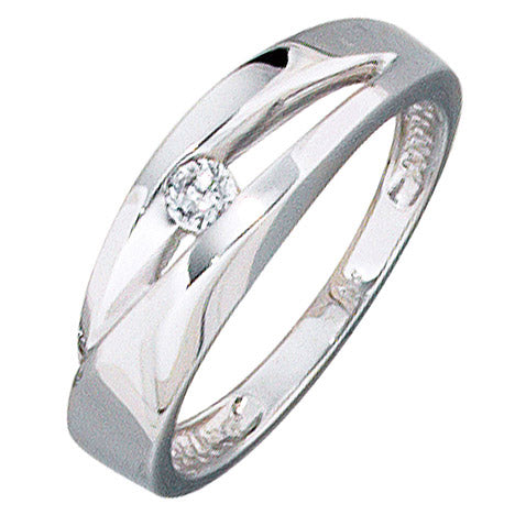 Damen Ring 375 Gold Weißgold 1 Zirkonia Goldring