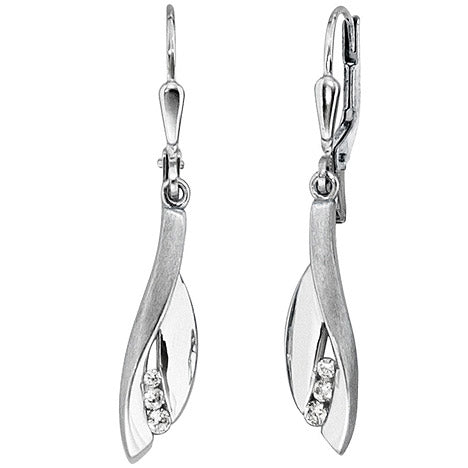 Boutons 375 Gold Weißgold mattiert 6 Zirkonia Ohrringe Ohrhänger Goldohrringe