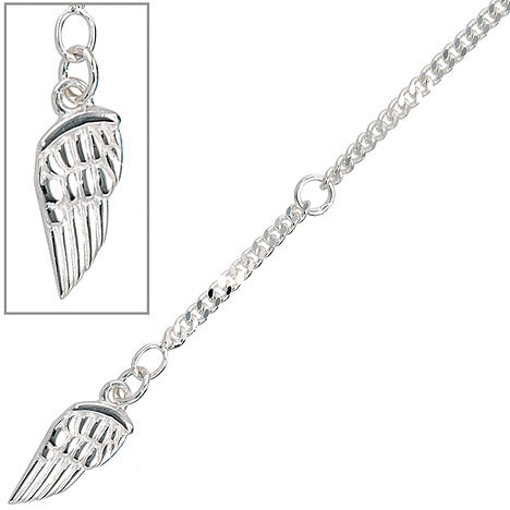 Fußkettchen Fußkette Flügel 925 Sterling Silber rhodiniert Federring