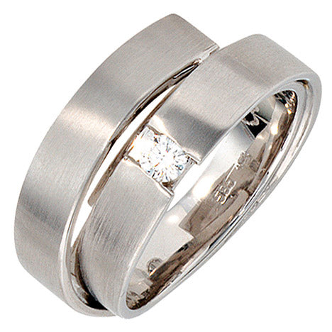 Damen Ring 585 Gold Weißgold matt 1 Diamant Brillant 0 12ct. Weißgoldring
