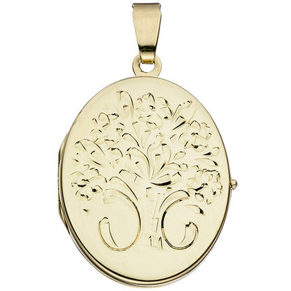 Medaillon oval Blumen 585 Gold Gelbgold Anhänger zum Öffnen