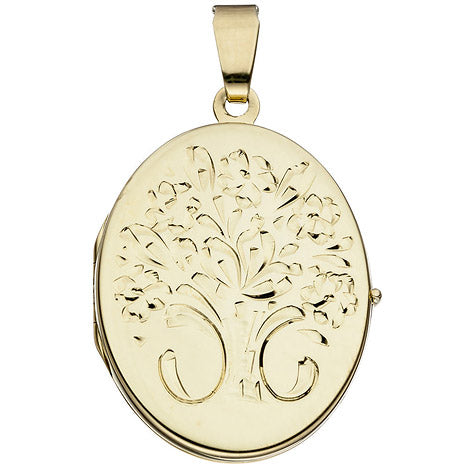 Medaillon oval Blumen 585 Gold Gelbgold Anhänger zum Öffnen