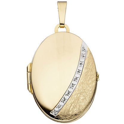 Medaillon oval 333 Gold Gelbgold bicolor eismatt Anhänger zum Öffnen