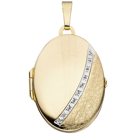 Medaillon oval 333 Gold Gelbgold bicolor eismatt Anhänger zum Öffnen