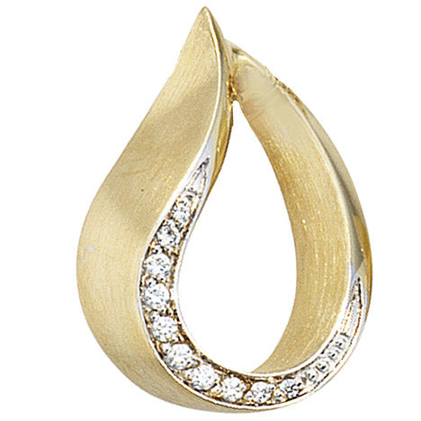 Anhänger Tropfen 585 Gold Gelbgold bicolor teilmatt 10 Diamanten Brillanten